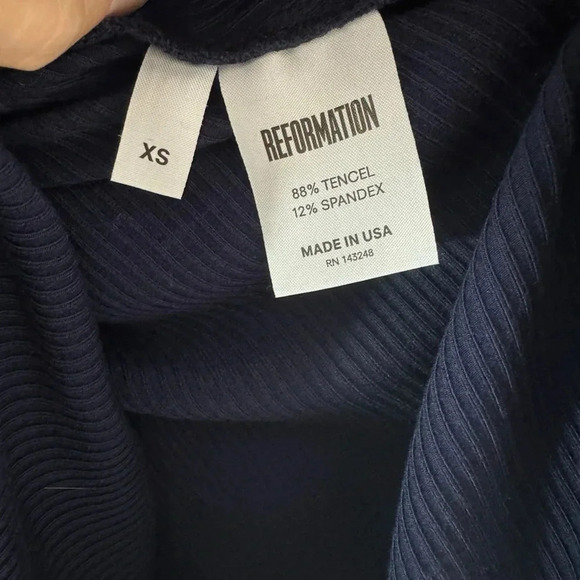 Reformation Edison Lace Up Rib Knit Midi Dress NAVY Blue Size XS - Picture 11 of 13